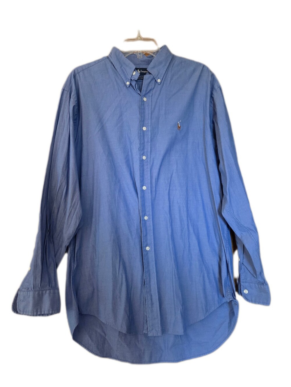 Ralph Lauren Blue Button Down Shirt Yarmouth Cotton Preppy Office  Size 16 1/2